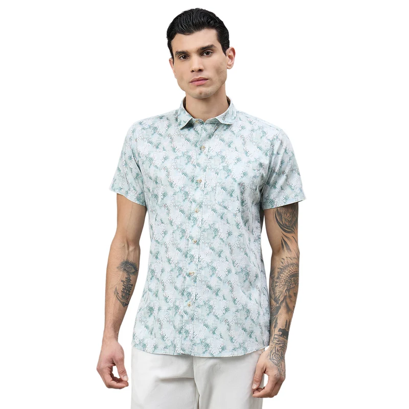 Duke Urban Men Printed Half Sleeve Spread Collar Slim Shirt (SDO4PRAD) Green / XXL / Printed