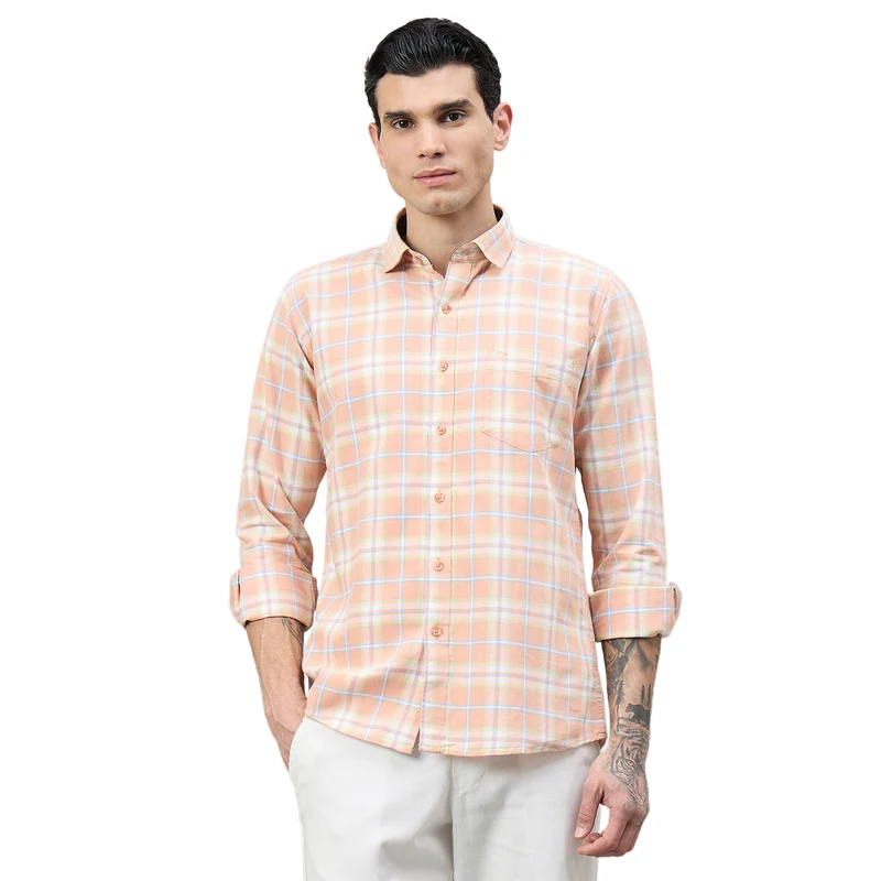 Duke Urban Men Checkered Pure Cotton Slim Fit Casual Full Sleeve Shirt (SDO8CKBM) Orange / XXL / Checkered