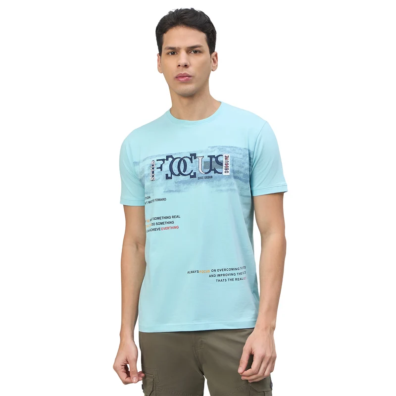 Duke Urban Men Graphic Print Half Sleeve Round Neck Casual Tshirt (LF7525) Ice Blue / L / Printed