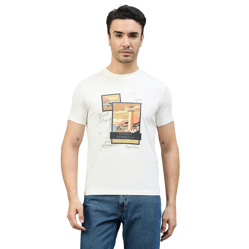 Duke Urban Men Round Neck Half Sleeve Slim T-Shirt (LF7526) Off White / L / Printed