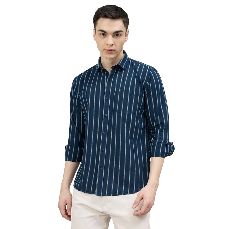 Duke Urban Men Striped Full Sleeve Spread Collar Slim Shirt (SDO8STOP) Navy / XL / Striped