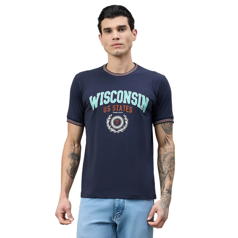 Duke Urban Men Round Neck Half Sleeve Slim T-Shirt (LF7505) Navy / XL / Printed