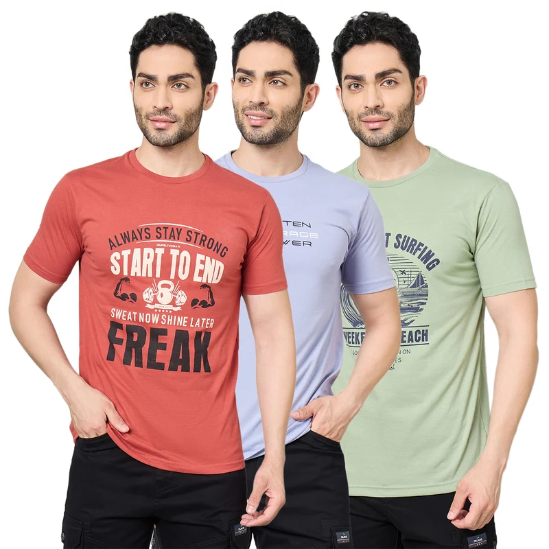 Duke Urban Men Half Sleeve Cotton Tshirt- Pack of 3 (SDVP41) Modern Retro / S / Printed