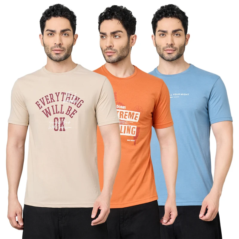 Duke Urban Men Half Sleeve Cotton Tshirt- Pack of 3 (SDVP41) Sea Scape / XL / Printed
