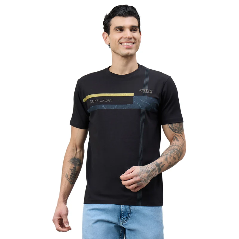 Duke Urban Men Round Neck Half Sleeve Slim T-Shirt (LF7517) Black / XXL / Printed
