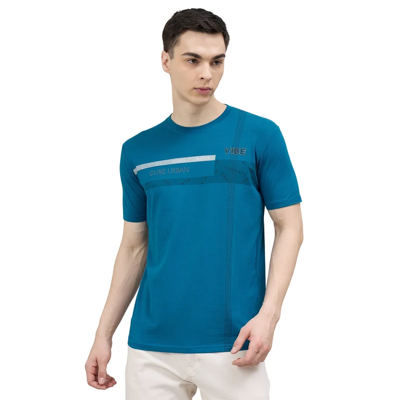 Duke Urban Men Round Neck Half Sleeve Slim T-Shirt (LF7517) Petrol Blue / M / Printed