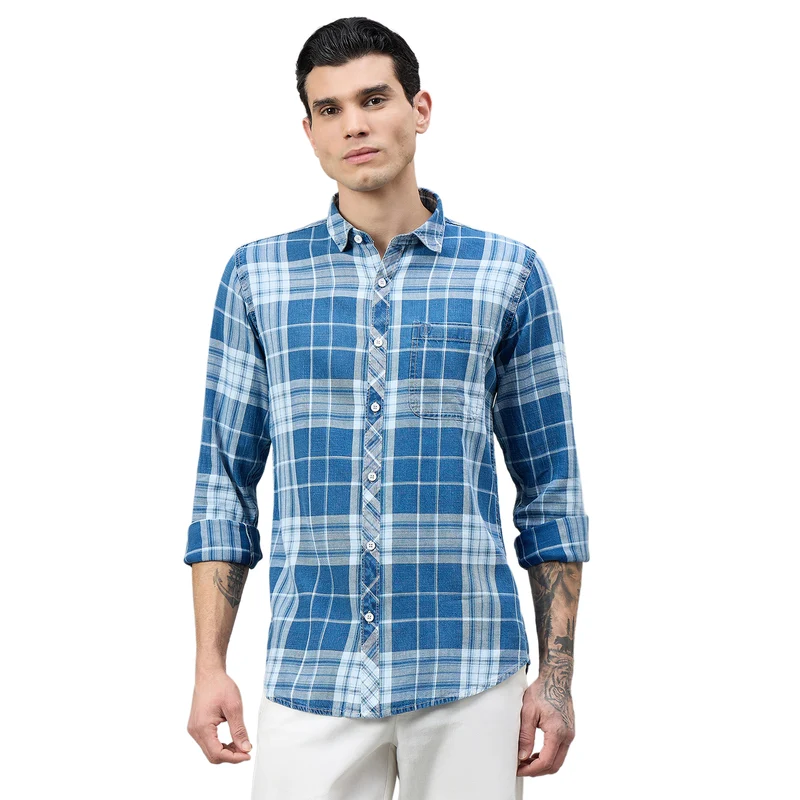 Duke Urban Men Checkered Full Sleeve Spread Collar Slim Shirt (SDO9CKW) Blue / L / Checkered