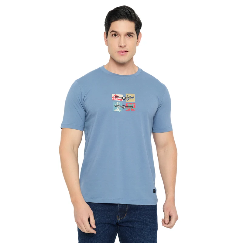Duke Urban Men Half Sleeve Cotton Round Neck Tshirt (LF7545) Air force / XXL / Printed