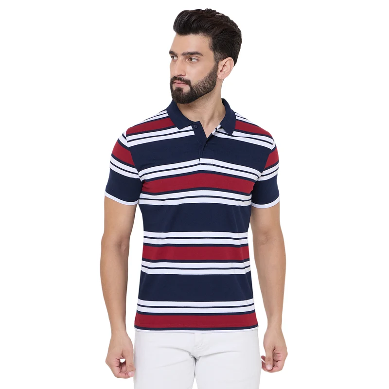Duke Urban Men Half Sleeve Cotton Tshirt (MLF1145) Navy / M / Striped