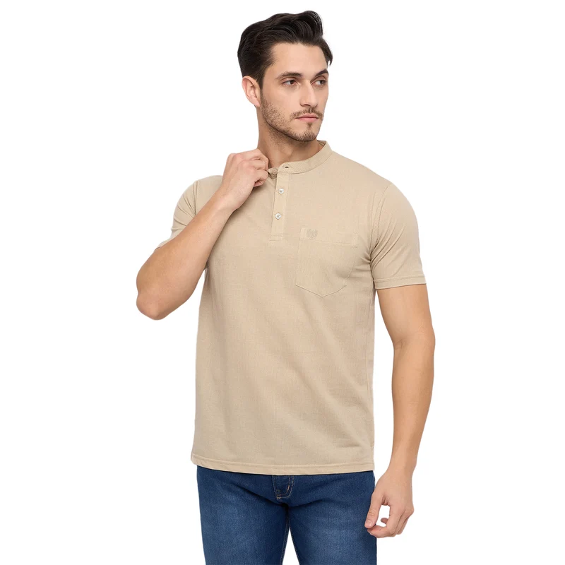 Duke Urban Men Half Sleeve Cotton T-shirt (LF7446) Beige / S / Solid