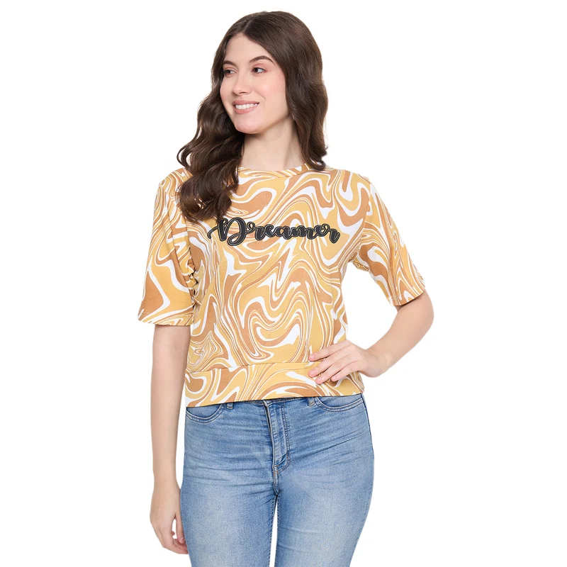 Duke Urban Women Round Neck Crop Top (LFX4206) Nutshell / XL / Printed