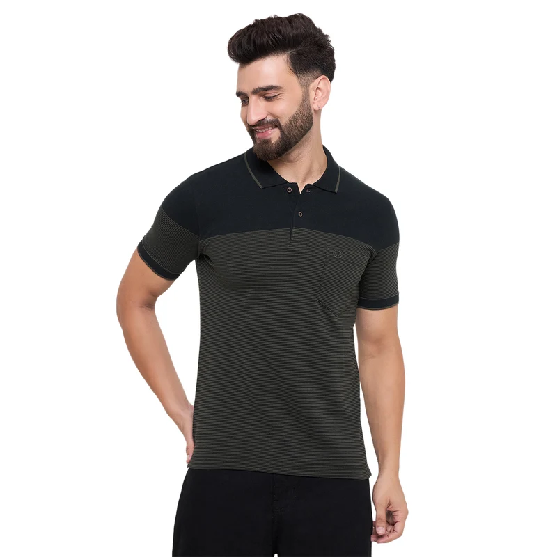 Duke Urban Men Half Sleeve Cotton Tshirt (LF7259) Black / S / Self Design