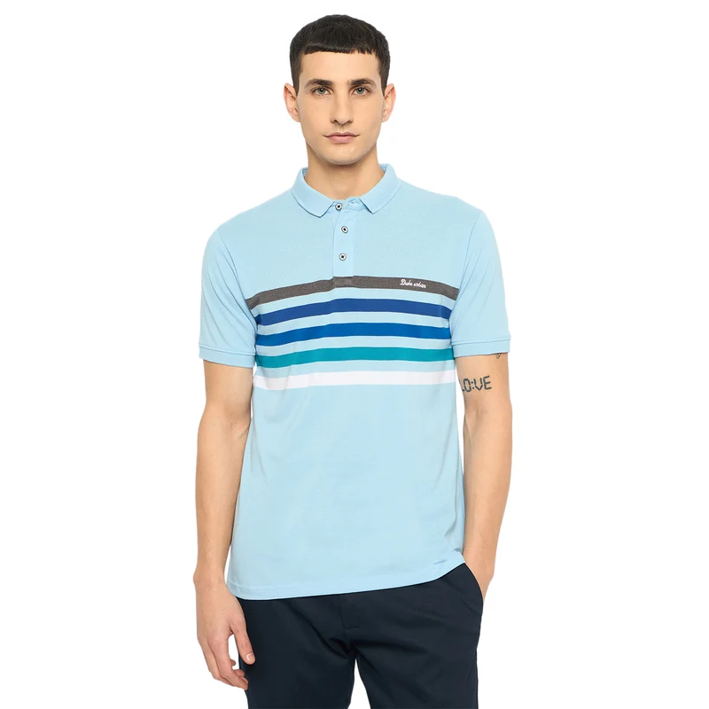 Duke Urban Men Half Sleeve Cotton Tshirt (LF7187) Sky / XL / Striped