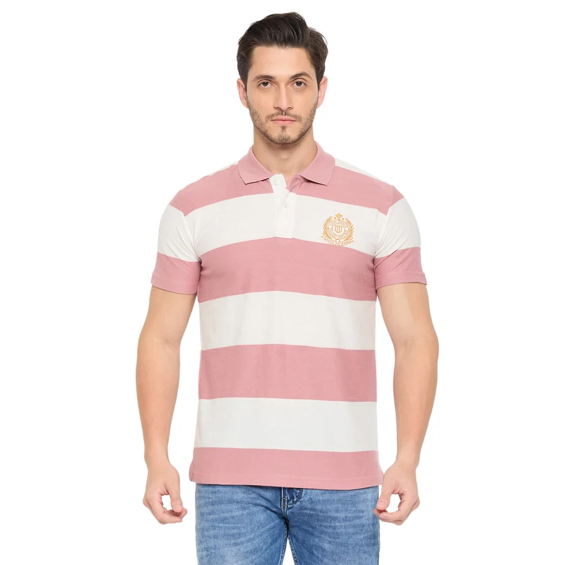 Duke Urban Men Half Sleeve Cotton T-shirt (LF7198S) Dusty Pink / L / Striped