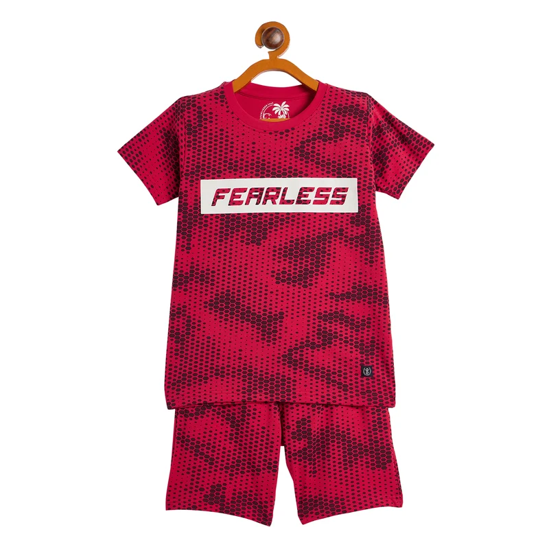 Duke Urban Boys Half Sleeve Tshirt & Bermuda Set (LF6041) Radiant Red / 32 / Printed
