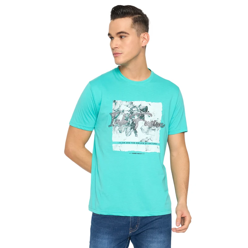 Duke Urban Men Half Sleeve Cotton T-shirt (ONLF298) Sea Blue / XXL / Printed