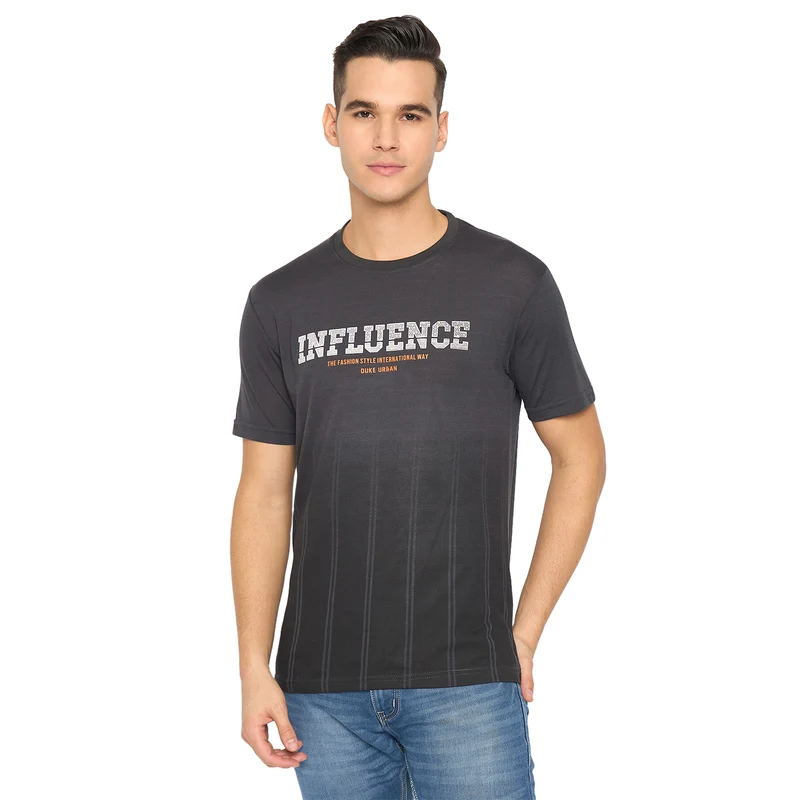 Duke Urban Men Half Sleeve Cotton T-shirt (ONLF299) Charcoal / M / Printed