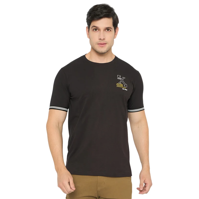 Duke Urban Men Half Sleeve Cotton Tshirt (LF7432) Black / M / Printed