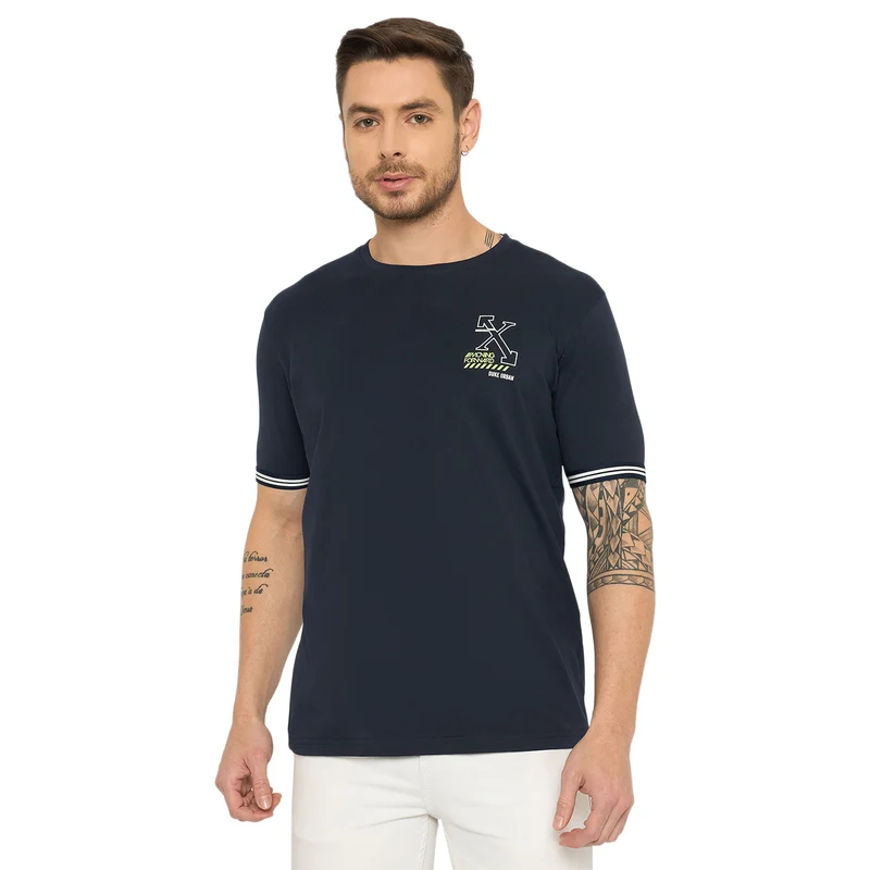 Duke Urban Men Half Sleeve Cotton Tshirt (LF7432) Navy / XL / Printed