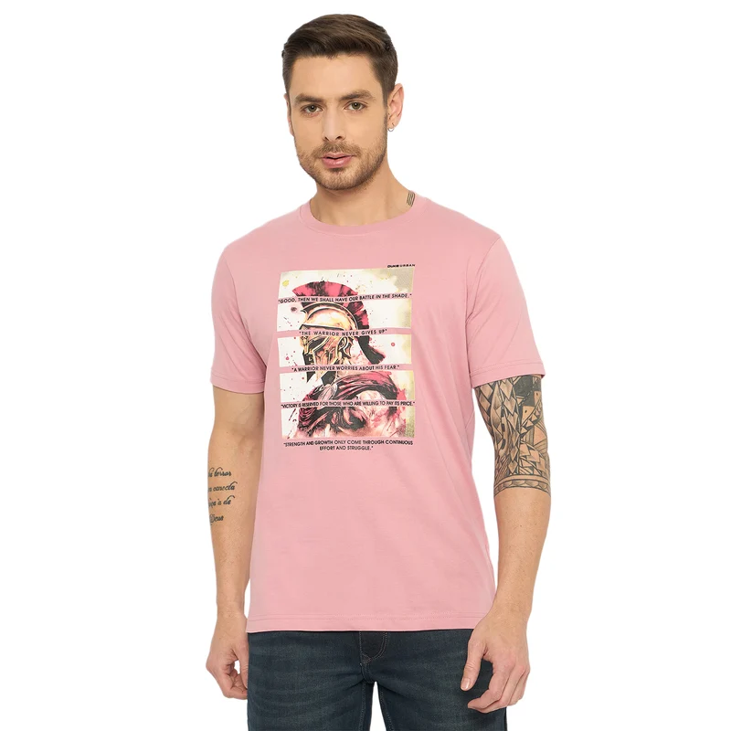 Duke Urban Men Half Sleeve Cotton Tshirt (LF7487) Dusty Pink / M / Printed
