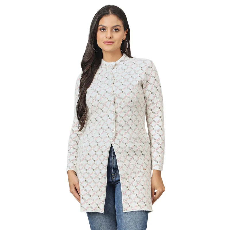 Duke Urban Women Long Coat Shortstyle Sweater (SDS1314) White / L / Self Design
