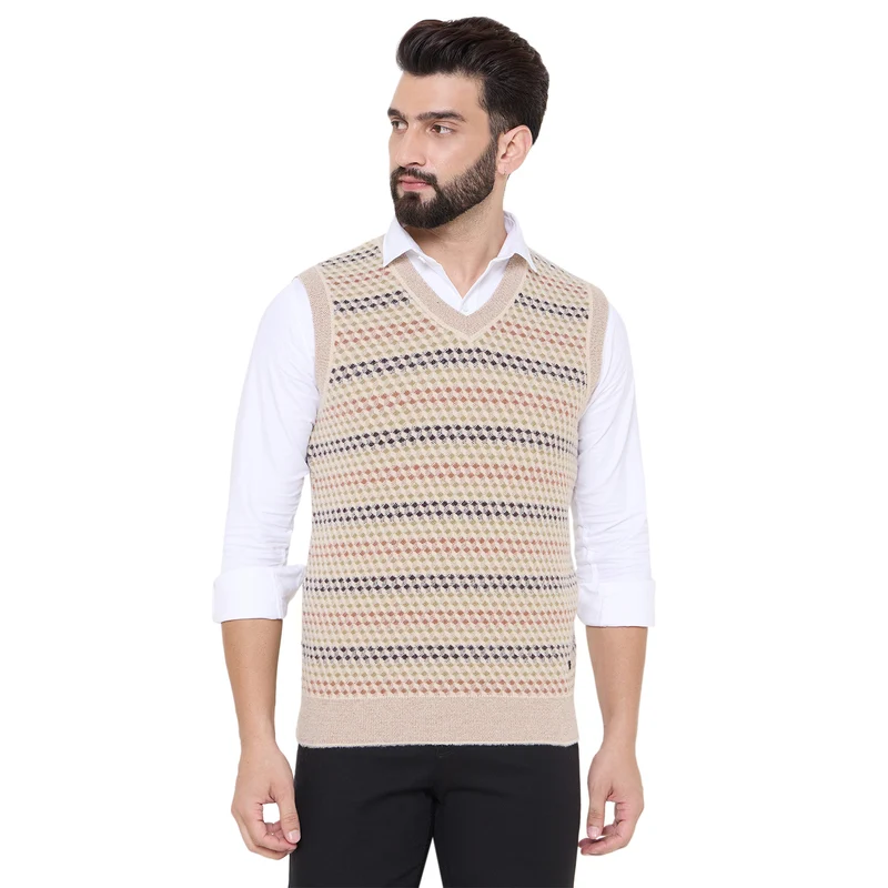 Duke Urban Men Round Neck Sweater (SDS2258) Beige / S / Self Design