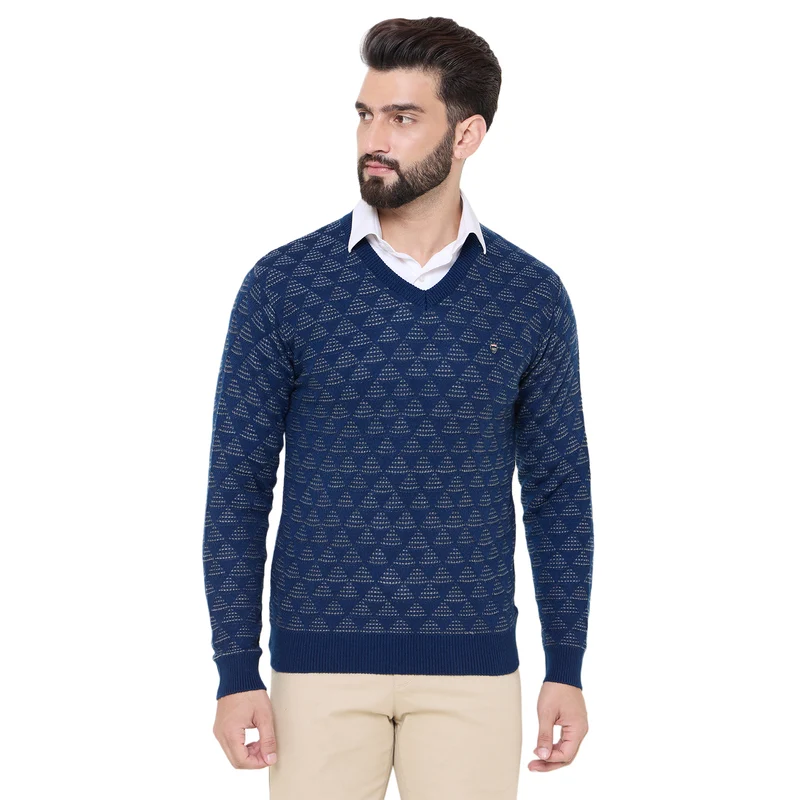 Duke Urban Men Round Neck Sweater (SDS2282) Denim / XL / Self Design
