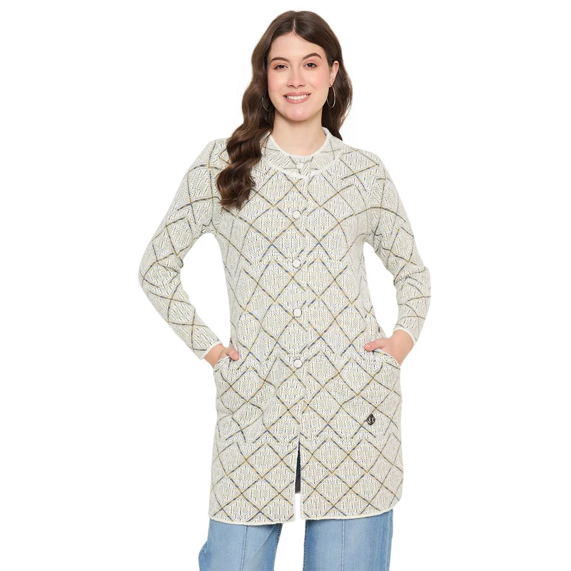 Duke Urban Women Full Sleeve Long Coat Type Sweater (SDS1317) Airforce / XL / Self Design