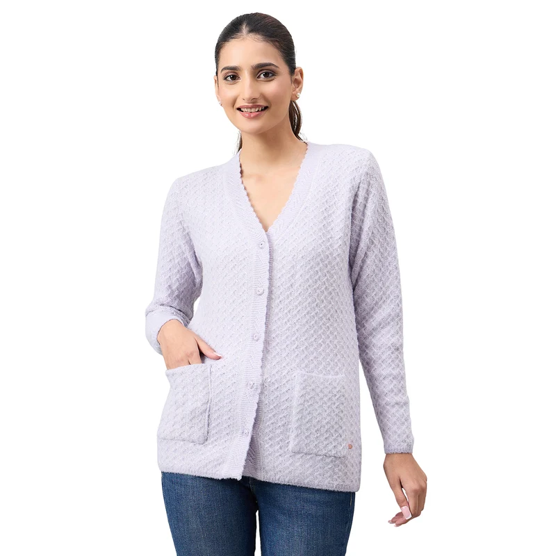 Duke Urban Women Full Sleeve Front Open Regular Cardigan (SDS1294) Lilac / L / Self Design