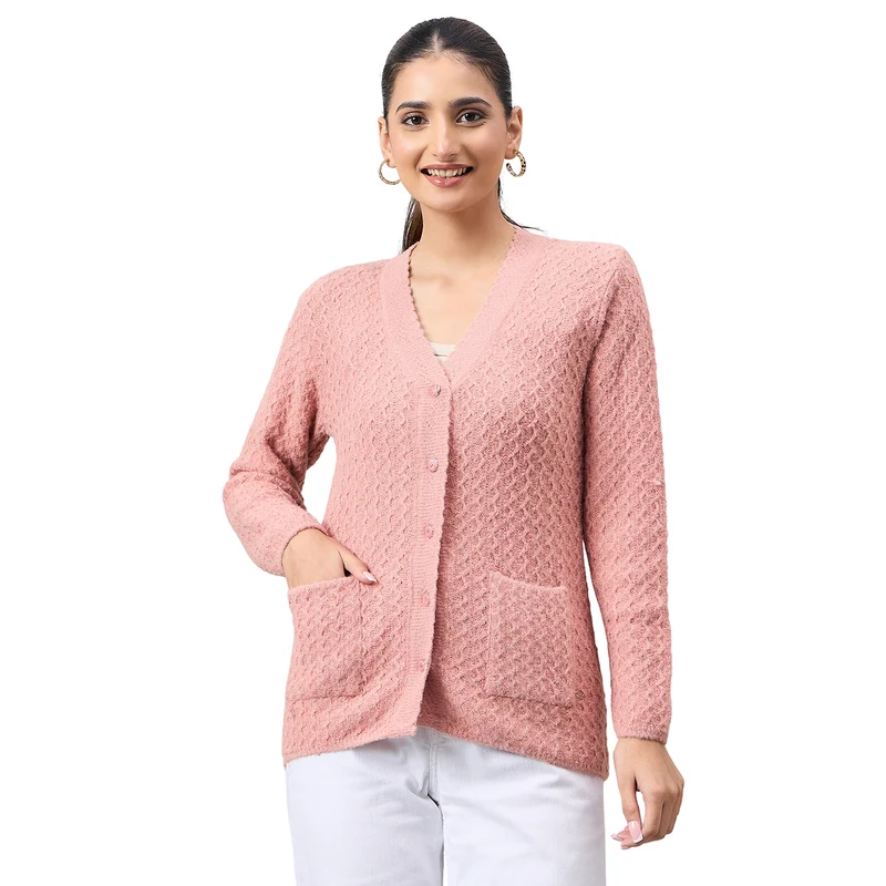 Duke Urban Women Full Sleeve Front Open Regular Cardigan (SDS1294) Peach / M / Self Design