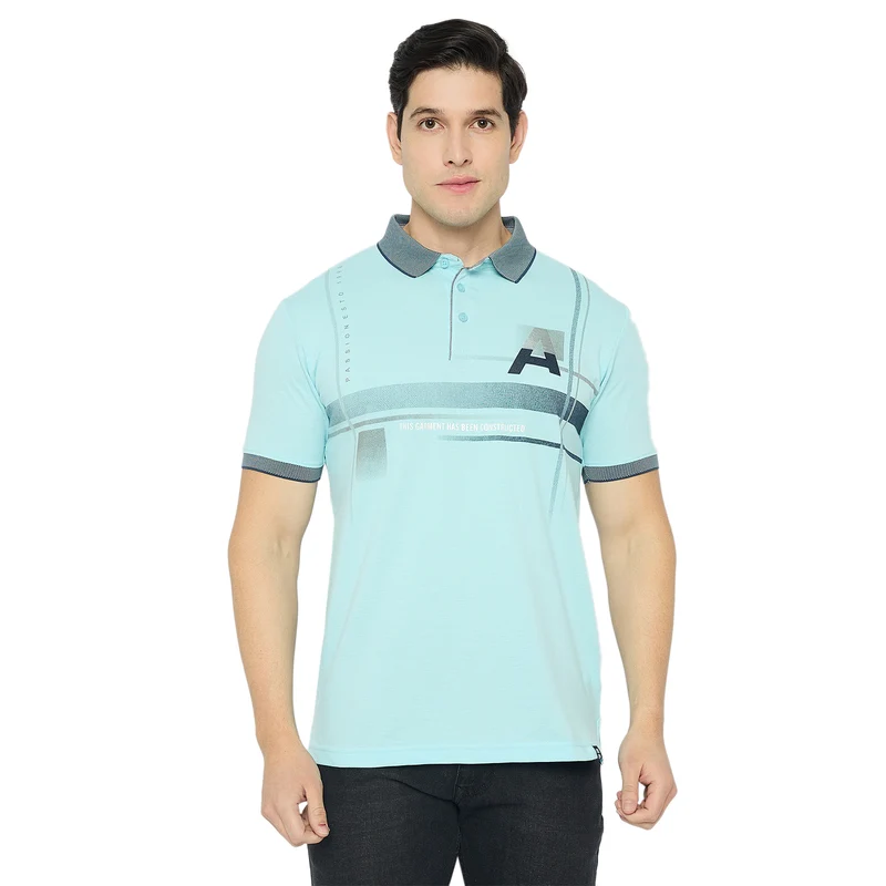 Duke Urban Men Half Sleeve Cotton Polo Tshirt (LF7402) Powder Blue / S / Printed