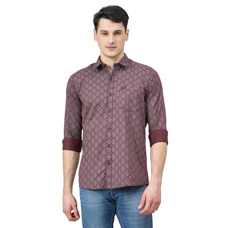 Duke Urban Men Full Sleeve Cotton Shirt (SDO6PRIB) Mehroon / L / Printed