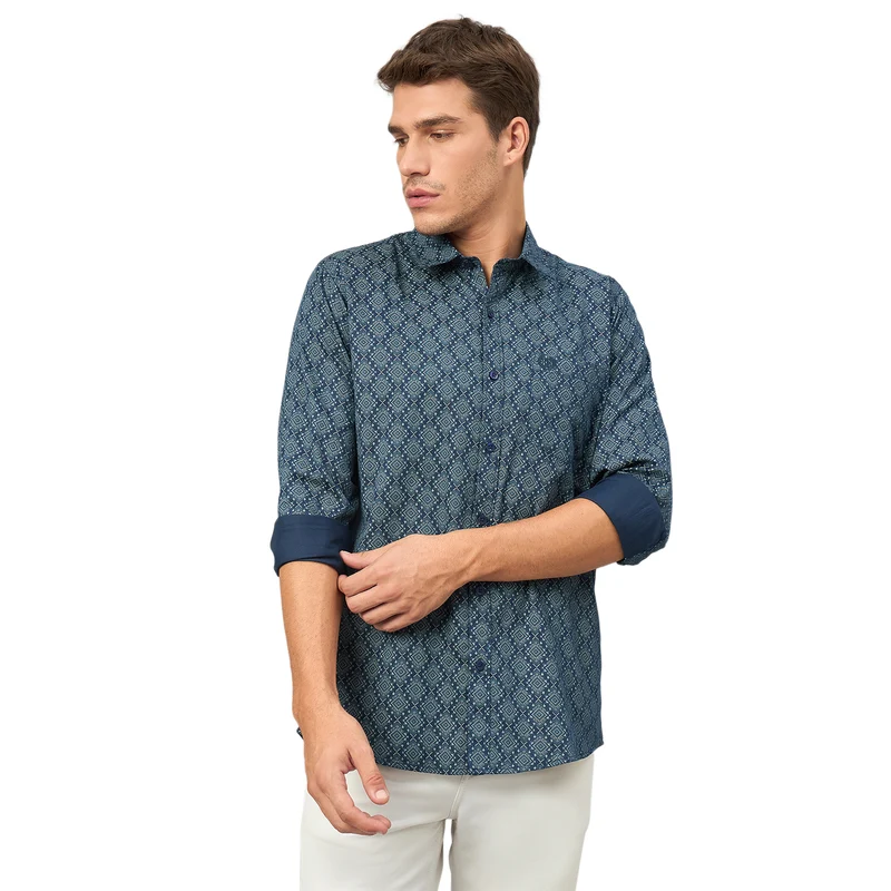 Duke Urban Men Full Sleeve Cotton Shirt (SDO6PRIB) Navy / L / Printed