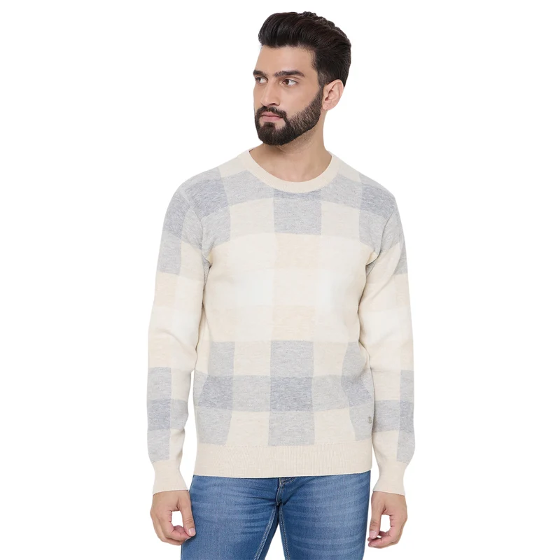 Duke Urban Men Round Neck Sweater (SDS2266) Fawn / XL / Checkered