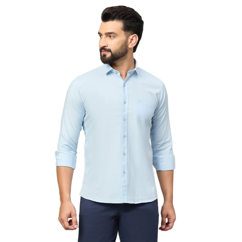 Duke Urban Men Full Sleeve Cotton Shirt (SDO8PLOB) Sky / XXL / Solid