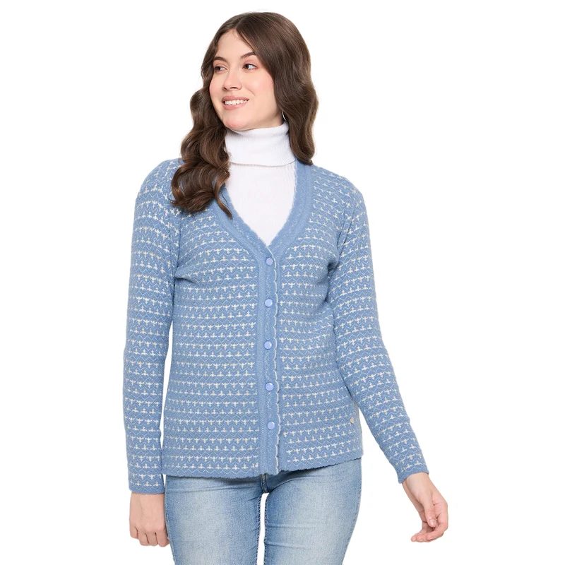 Duke Urban Women Full Sleeve Front Open Sweater (SDS1310) Airforce / S / Self Design