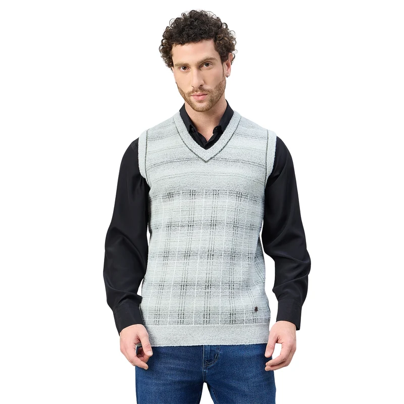Duke Urban Men V Neck Sleeveless Regular Sweater (SDS2255) Sage Green / XL / Self Design