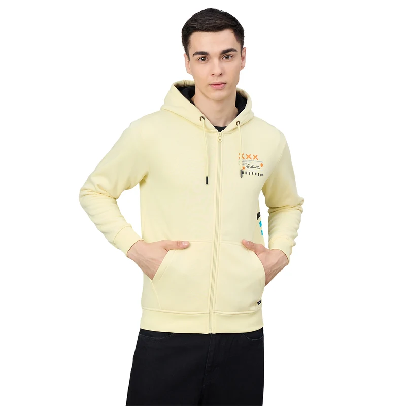 Duke Urban Men Smart Fit Hooded Zip Sweatshirt (LF6363) Butter Scotch / M / Printed
