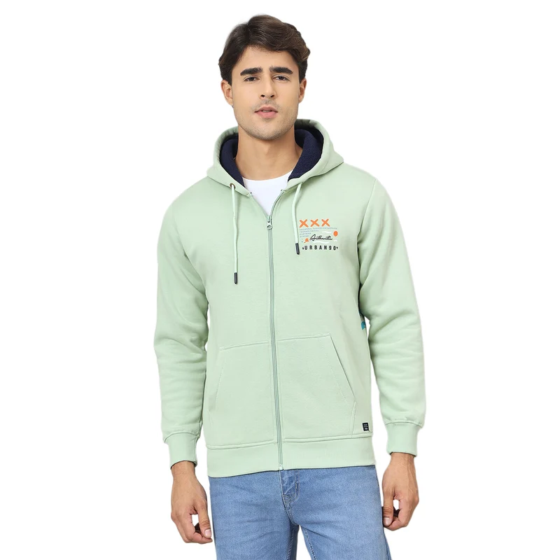 Duke Urban Men Smart Fit Hooded Zip Sweatshirt (LF6363) Pista / M / Printed