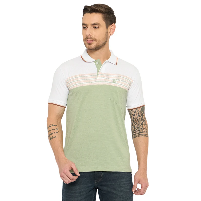 Duke Urban Men Half Sleeve Cotton Tshirt (LF7363) Sage / XL / Striped