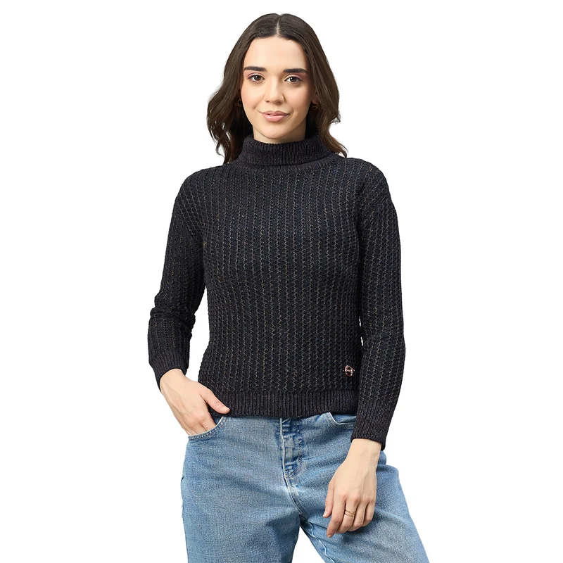 Duke Urban Women Full Sleeve Turtle Neck Sweater (SDS1241N) Black / S / Self Design