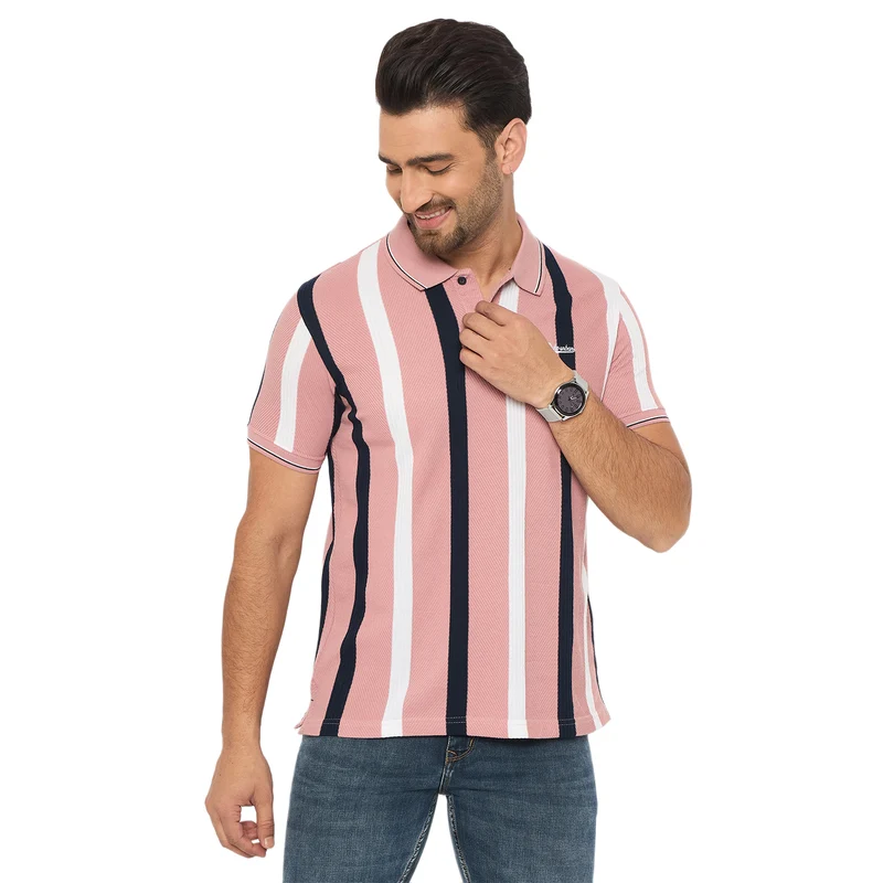 Duke Urban Men Half Sleeve Cotton T shirt (LF7345) Dusty Pink / XXL / Striped