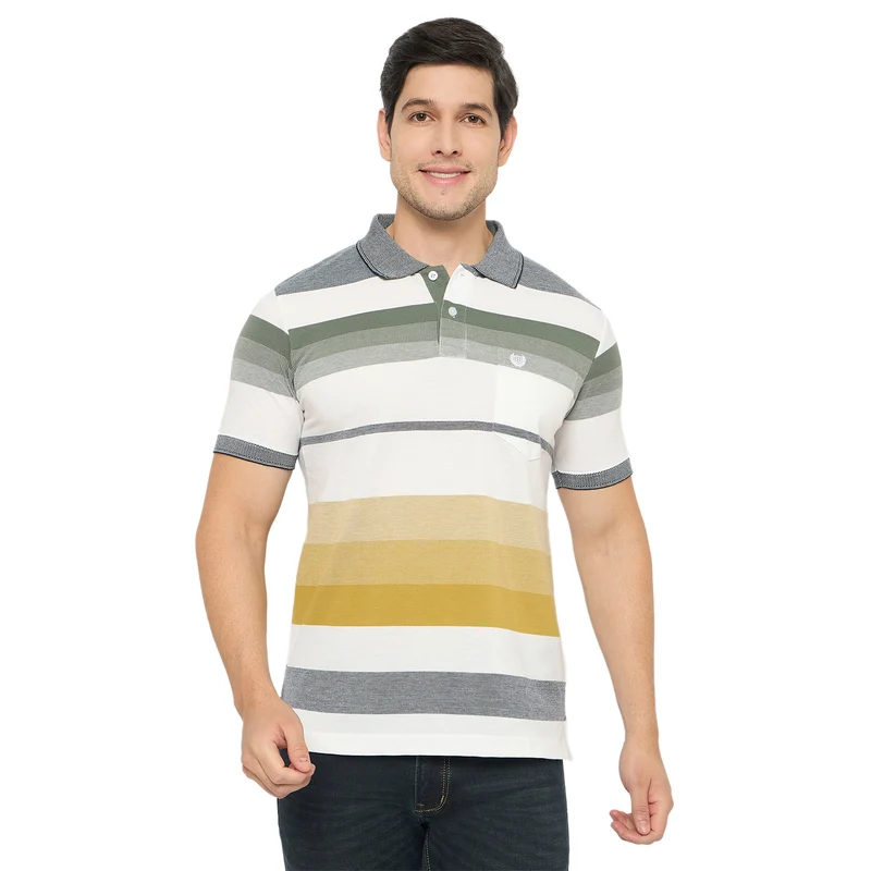Duke Urban Men Half Sleeve Cotton Tshirt (LF7377) Stone Green / XXL / Striped