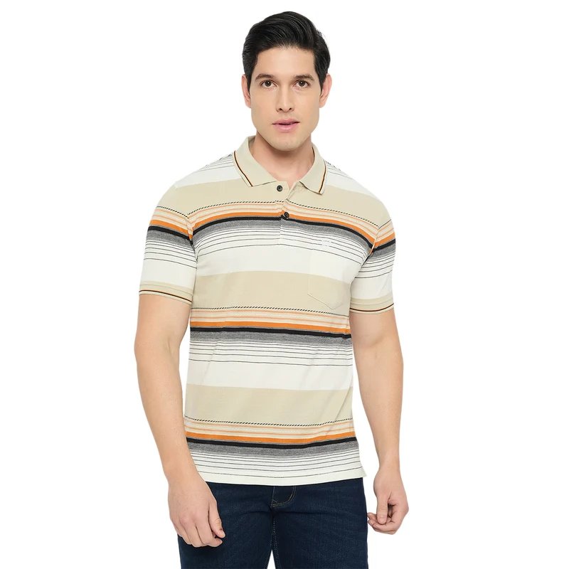 Duke Urban Men Half Sleeve Cotton Polo Tshirt (LF7384) Fawn / L / Striped