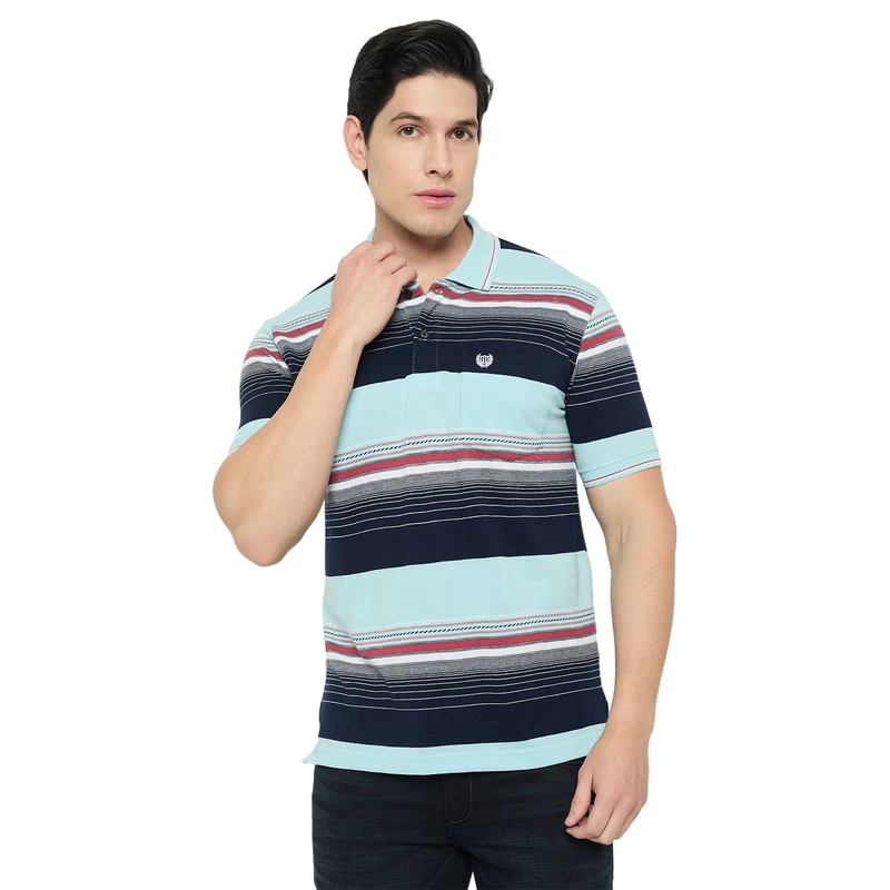 Duke Urban Men Half Sleeve Cotton Polo Tshirt (LF7384) Powder Blue / M / Striped
