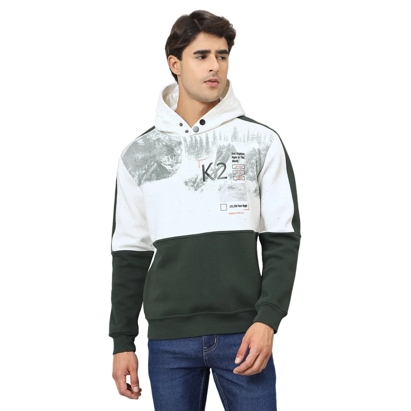 Duke Urban Men Hooded Regular Sweatshirt (LF6354) White Alloy(Hairy) / L / Color Block