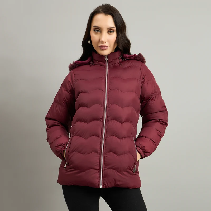 Duke Women Short Style Hooded Bomber Jacket (SDZ4114) Wine / XXL / Solid