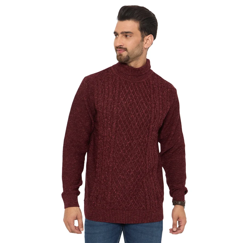 Duke Urban Men Full Sleeve High Neck Sweater (SDS2273) Wine Mix / M / Self Design