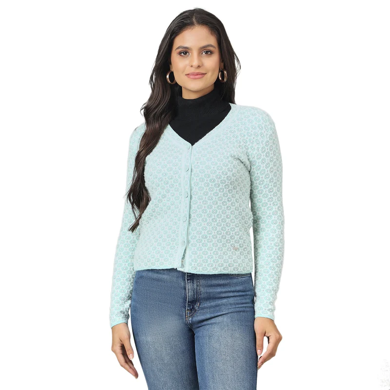Duke Urban Women Front Open Short Sweater (SDS1289) Aqua Green / XXL / Self Design