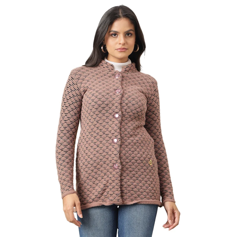 Duke Urban Women Long Coat Shortstyle Sweater (SDS1336) Caramel / S / Self Design